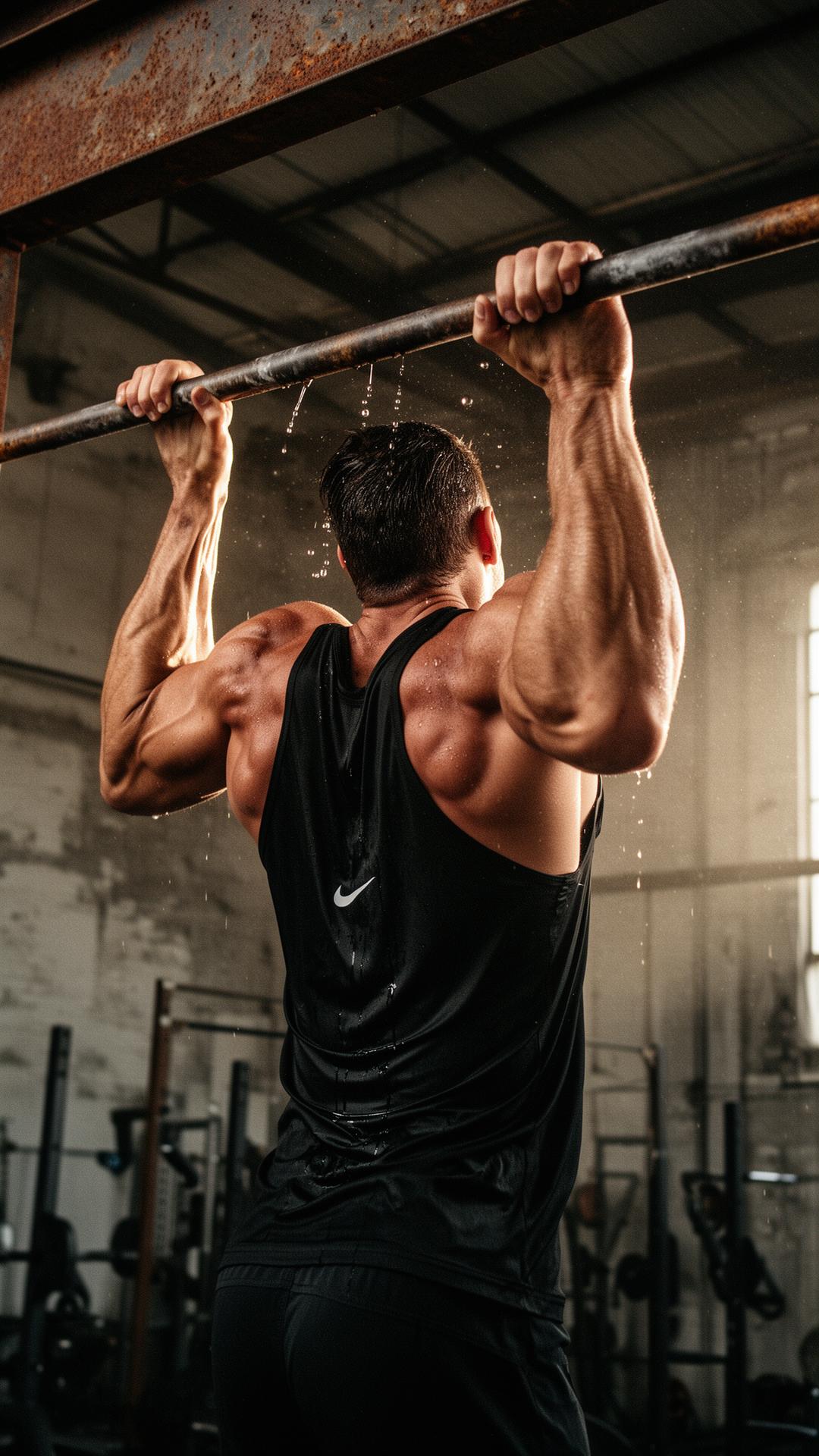 Athlete deadlifting in a dark industrial gym